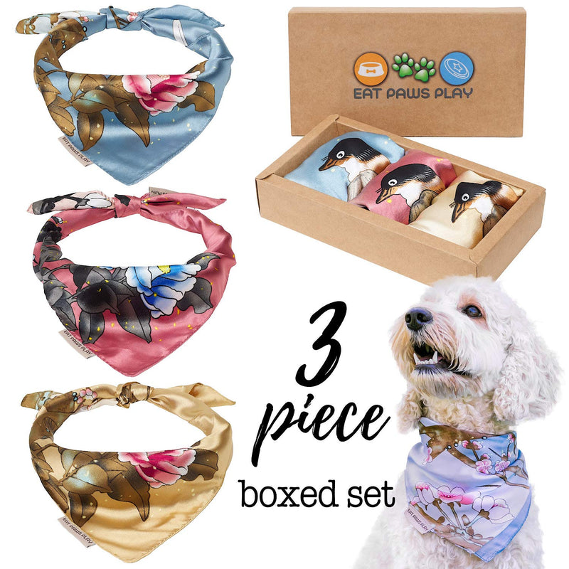 [Australia] - Eat Paws Play Dog Bandana - Designer 3 Piece Boy & Girl Boxed Sets - Take Your Dog’s Style to The Next Level - Washable & Adjustable – for Small Medium or Large Dogs or Puppy Cherry Blossoms 