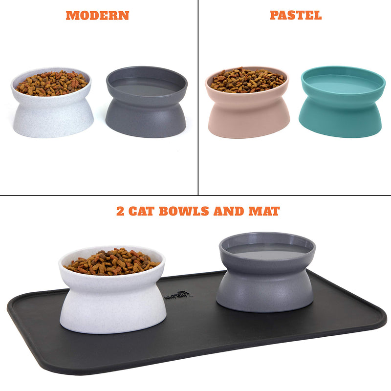 [Australia] - Kitty City Raised Cat Food Bowl Collection, Stress Free Pet Feeder and Waterer 2 Bowls/Pastel 