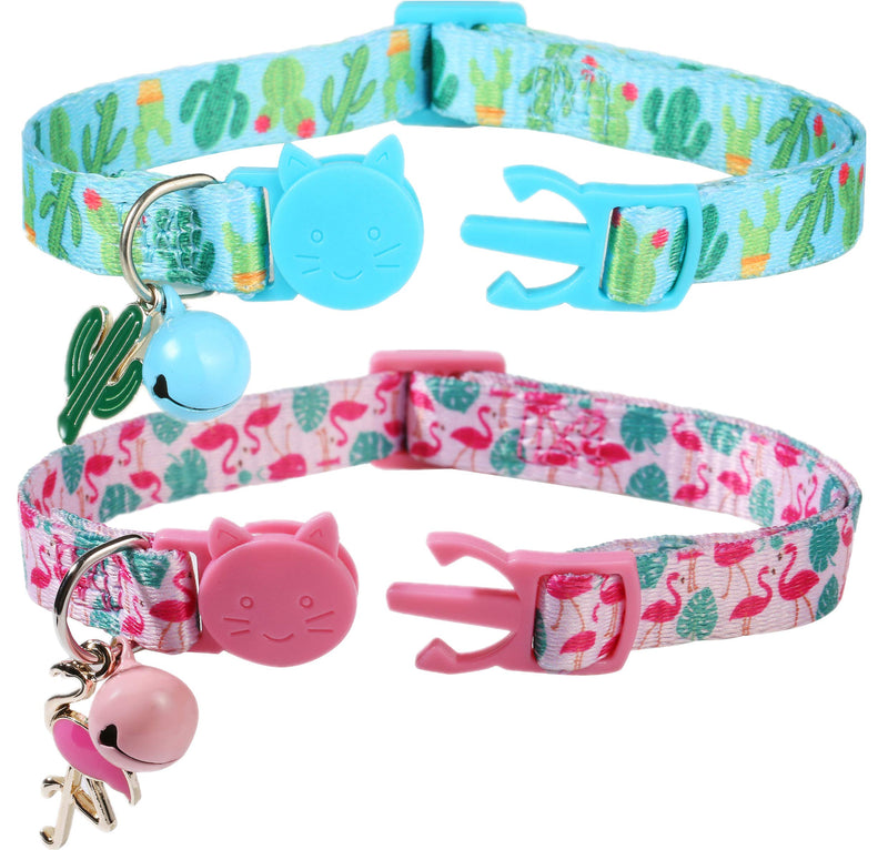 BoomBone Cactus Cat Collar with Bell and Matching Charm, 2 Pack Breakaway Famingo Kitten Collar - PawsPlanet Australia