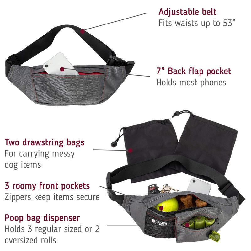 [Australia] - Leashboss PackUp Pouch Dog Treat Training Waist Belt, Storage Fanny Pack, and Poop Bag Dispenser Grey 