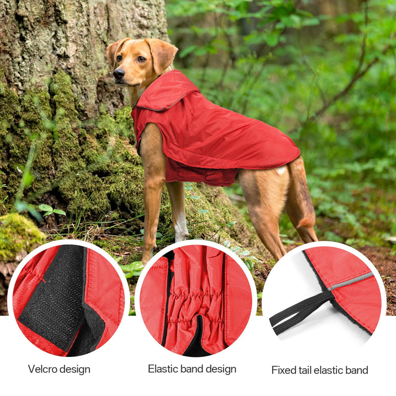 [Australia] - IREENUO Dog Raincoat, 100% Waterproof Dog Warm Coat for Fall Winter, Reflective Dog Jacket with Harness Hole for Medium Large Dogs Red 