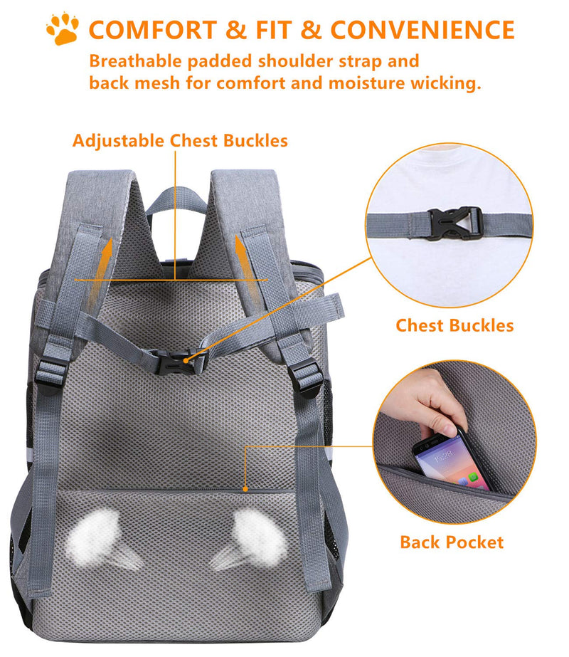 ENNEFU Comfortable Dog Cat Carrier Backpack Puppy Pet Front Pack with Breathable Head Out Design and Padded Shoulder for Hiking Outdoor Travel grey1 - PawsPlanet Australia