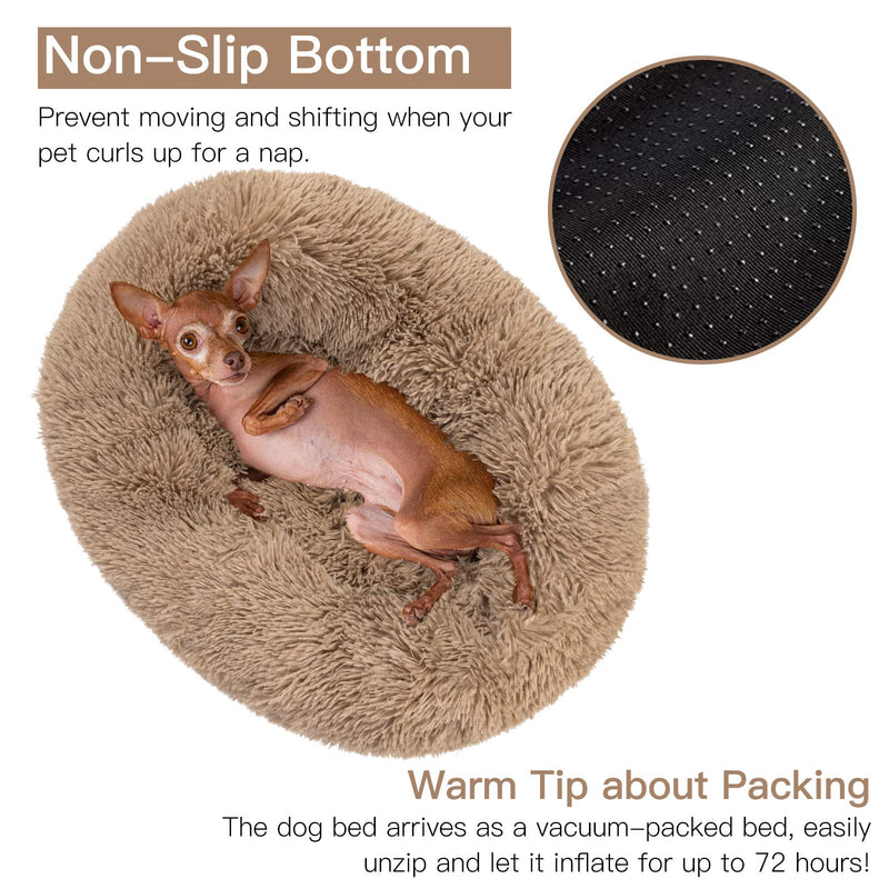 MIXJOY Calming Dog Bed for Small Medium Large Dogs, Faux Fur Donut Cat Puppy Bed, Self Warming Indoor Sleeping Pet Bed, Washable Anti-Anxiety Dog Cushion Multiple Color S(23" x 20" x 7") Brown - PawsPlanet Australia