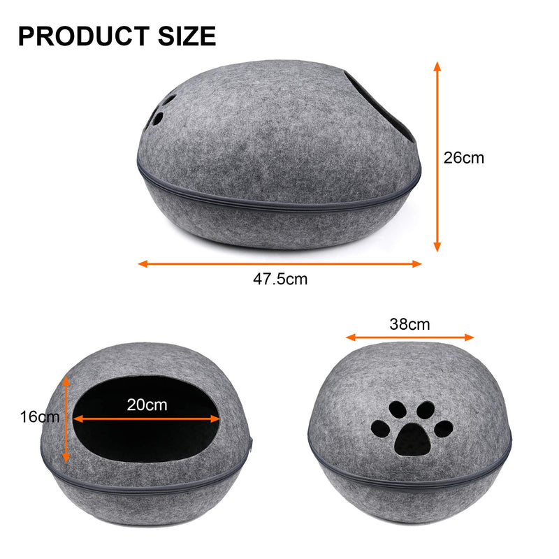 JLDTOP Felt Cat Bed Cave - Eco-Friendly Wool Cat Houses Four Seasons Universal Felt Cat Beds Semi-Closed Removable Cat Bed for Indoor Cats and Kittens Gray Grey - PawsPlanet Australia