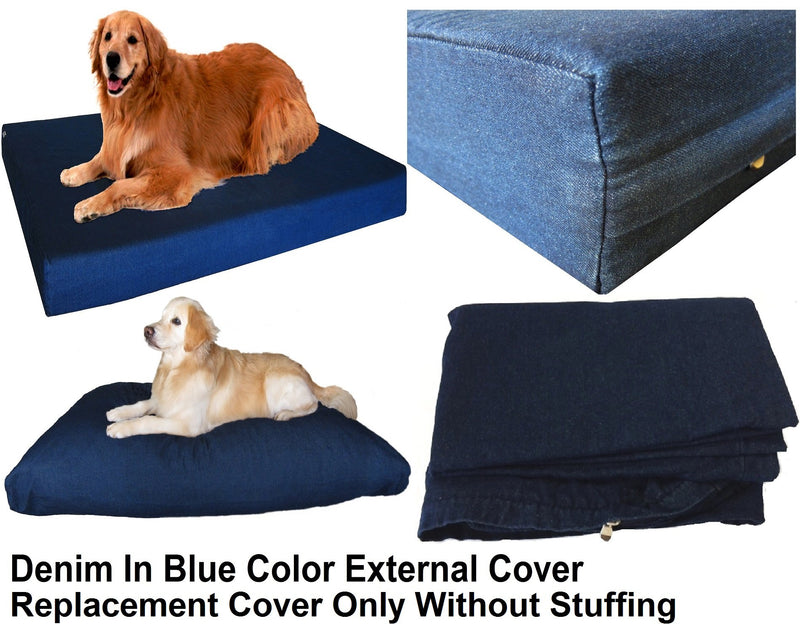 [Australia] - Heavy Duty Navy Blue Denim Jean Dog Pet Bed External Duvet Cover for Small Medium to Extra Large Pet Bed - Replacement Cover only 40"X35"X4" 