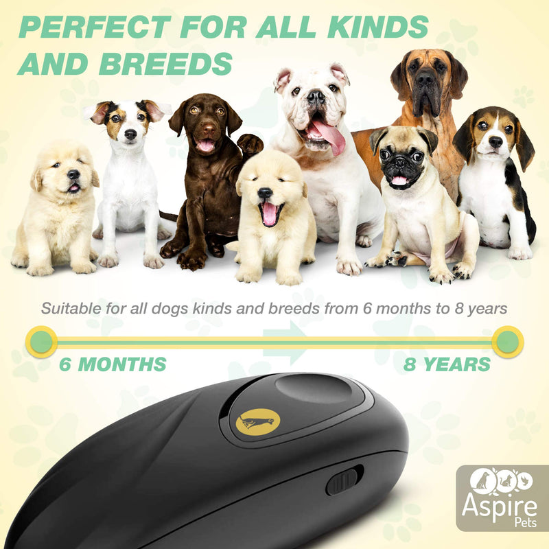 Aspire Pets Ultrasonic Dog Bark Deterrent – Portable Dog Trainer with Wrist Strap Included – Battery Operated Anti Barking Device – Non-Toxic and Pet Friendly – Wide Control Range - PawsPlanet Australia