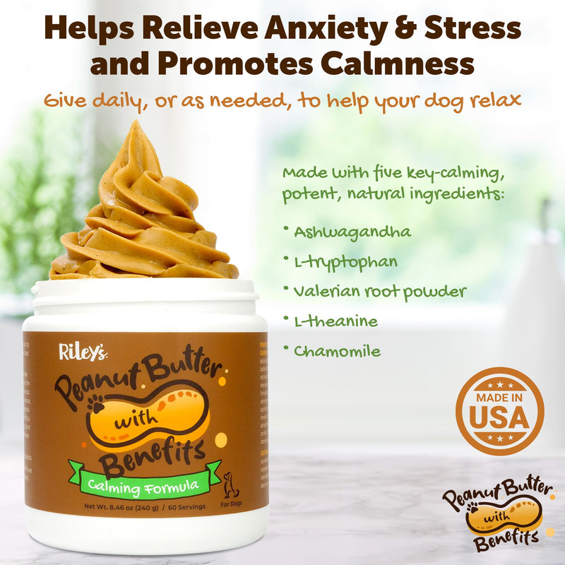 Riley's Calming Peanut Butter for Dogs - Dog Peanut Butter Calming Aid - Separation Anxiety Relief for Dogs - 8.46 oz - PawsPlanet Australia