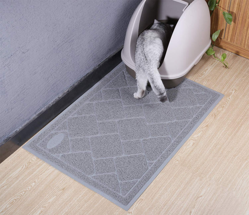 VIVAGLORY Litter Mat, Large 90 × 60cm Cat Litter Tray Mat, Durable & Waterproof Pet Feeding Mat, Easy to Clean, Grey Large-90 × 60cm - PawsPlanet Australia