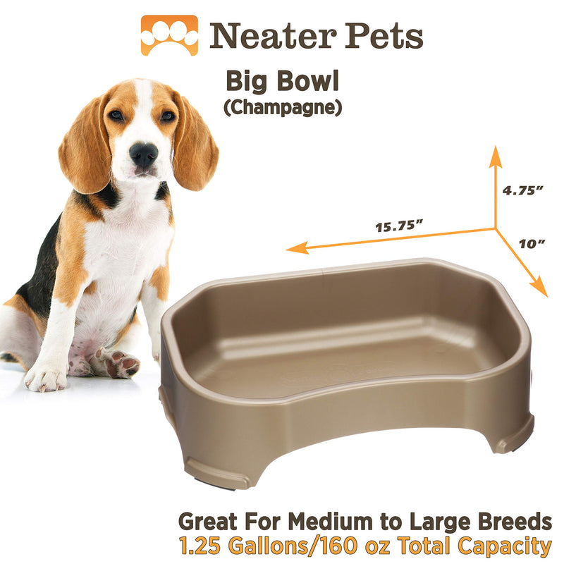 [Australia] - NEATER PET BRANDS Little Big Bowl, Big Bowl and Giant Bowl - Extra High Capacity Dog/Cat/Small Animal Water Bowls 1.25 Gallons Champagne 