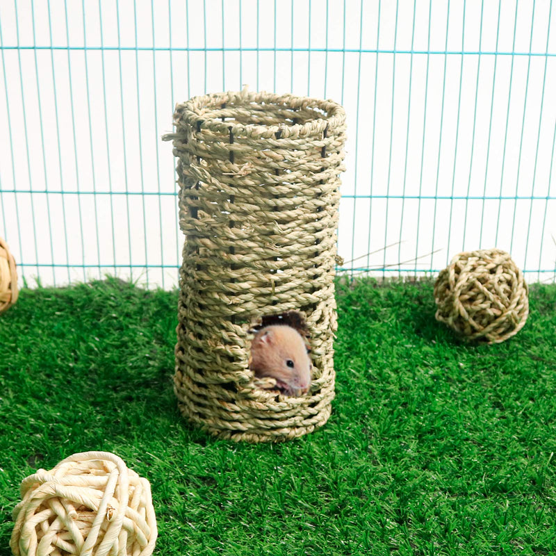 suruikei Hideaway Seagrass Tunnel with Balls, Grass Tunnel House, Small Animal Activity Center, Multiple Entrances Makes This Ideal for Multiple Pets,Perfect for Gerbils,Hamsters and Chinchillas 7.8"Lx3.93"W - PawsPlanet Australia