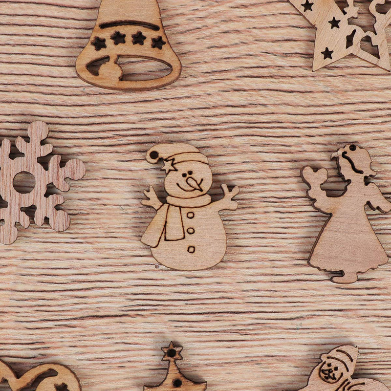 BESTOYARD 50pcs Cute Cartoon Wooden Pieces Cutouts Craft Embellishments Wood Ornament Christmas Pendant for DIY Art Home Decoration (Random Pattern) - PawsPlanet Australia