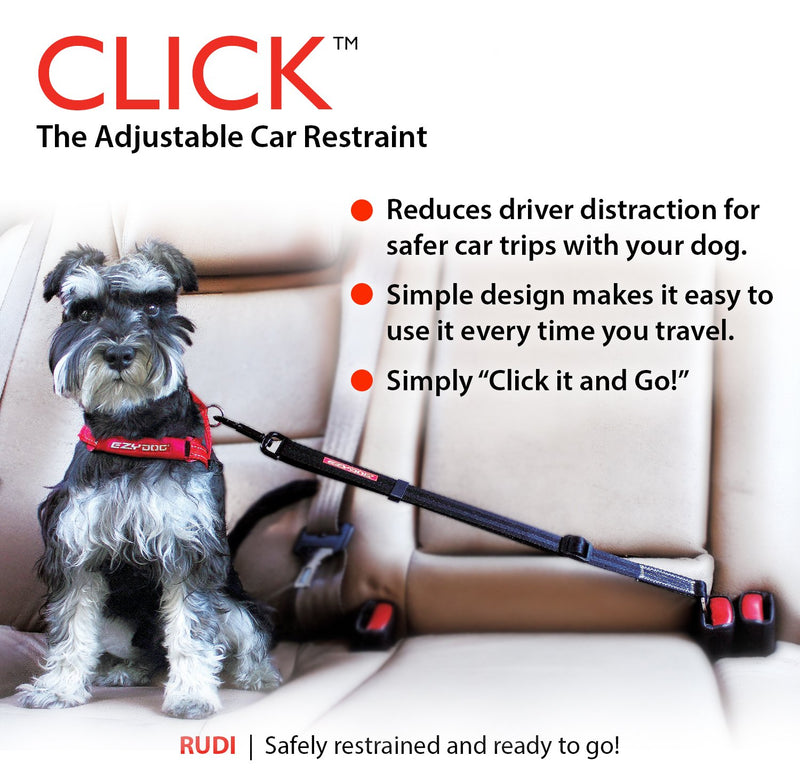 [Australia] - EzyDog Click - Best Dog Seat Belt Car Harness Attachment Dogs - Adjustable Dog Restraints Seatbelts Cars Black 