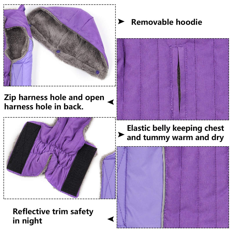 Ctomche Fleece and Cotton Lining Extra Warm Dog Hoodie in Winter,Outdoor Sport Windproof Dog Jacket Winter Warm Large Dog Coat with Harness Hole Purple-L L - PawsPlanet Australia