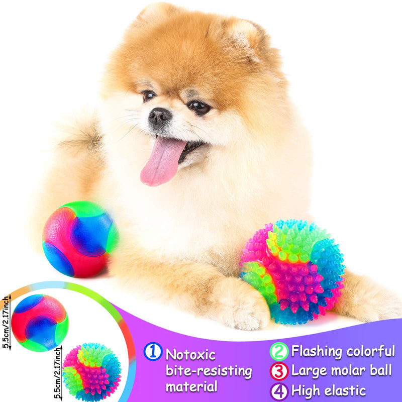 4 Pieces Light Up Dog Balls Glowing Elastic Balls LED Flashing Spike Pet Balls Molar Ball Pet Light Color Balls Interactive Pet Toys for Cats Dogs Chewing Playing (2.2 Inch, 2 Styles) - PawsPlanet Australia