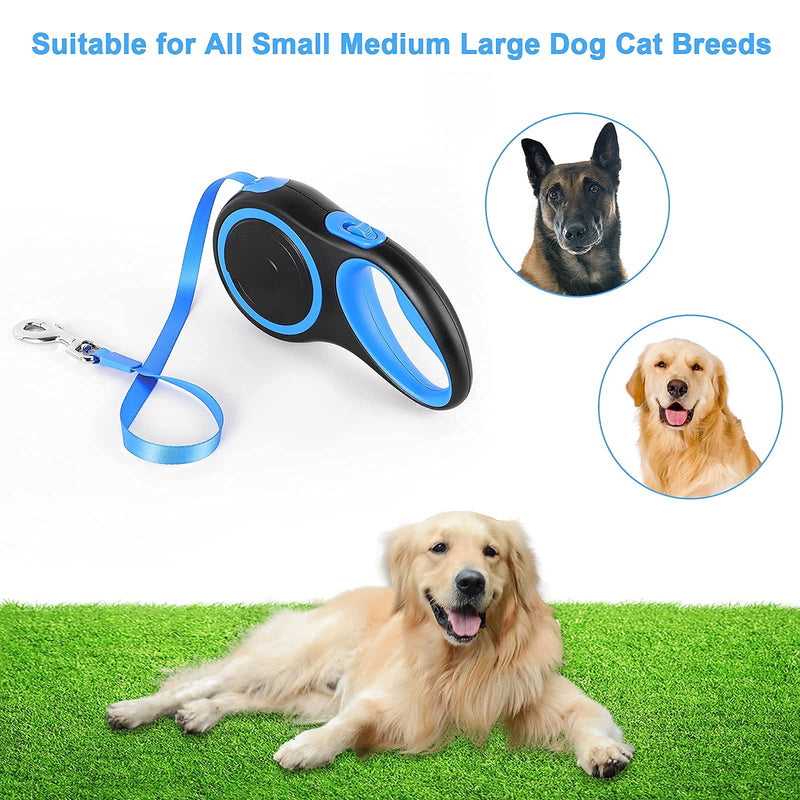 Retractable Dog Leash,16FT Leash，Strong Nylon Tape, One-Handed One Button Lock & Release, Suitable for Small Medium Large Dog Cat Breeds (16ft/44lbs, Blue) 16ft/44lbs - PawsPlanet Australia