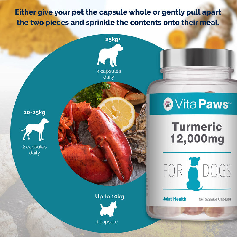 Curcumin/Turmeric 180 Capsules for Dogs 1500mg with Piperine | Popular Supplement for Joint Support | Manufactured in The UK - PawsPlanet Australia