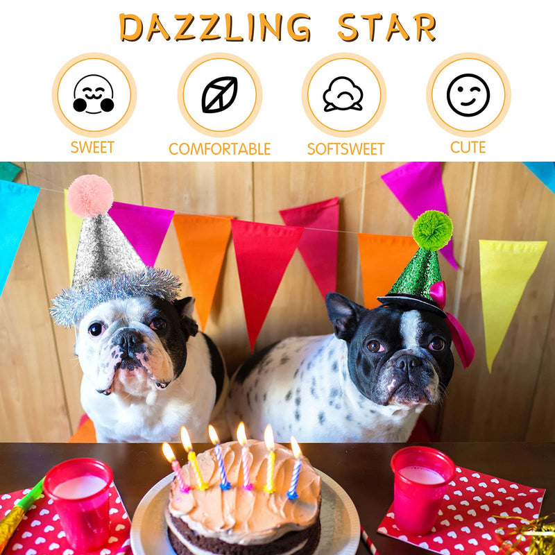 4 Pieces Dog Birthday Hat for Pets Christmas Party Decoration Accessories Pet Headband Hats Charms Grooming Accessories Gold, Silver, Blue, Green - PawsPlanet Australia