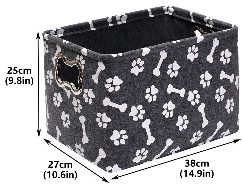 Geyecete Dog Toys Box Storage Bins Felt large basket bins pet Baskets Printing,Dog Toy Box Large with Designed Metal Bone-shaped Handle-Grey Grey - PawsPlanet Australia