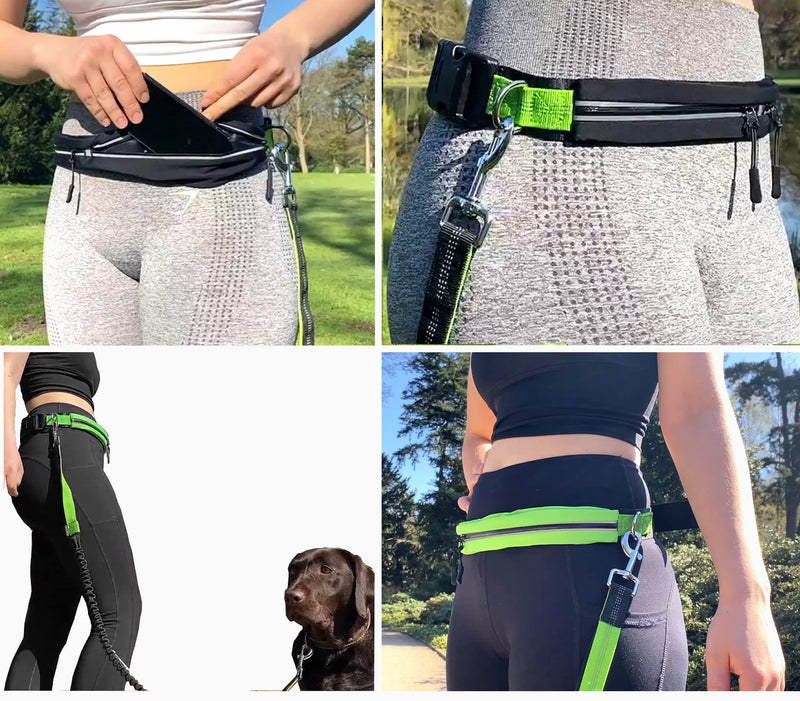 Quiet green jogging leash for large dogs | Freehand leash for jogging with waist belt and shock absorber | Length 125 cm to 175 cm | Color: Black Jogging Leash Set - Large Dogs - PawsPlanet Australia