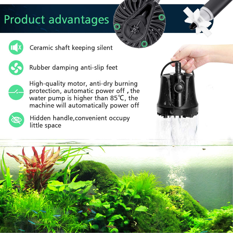 AQQA 265-800GPH Submersible Water Pump,Ultra-quiet Fountain Pump,Ultra-low Water Level With High Lift,Adjustable Flow Rate 2 Nozzles 6ft Power Cord For Fish Tank, Pond, Hydroponics (15W 265GPH) 15W 265GPH - PawsPlanet Australia