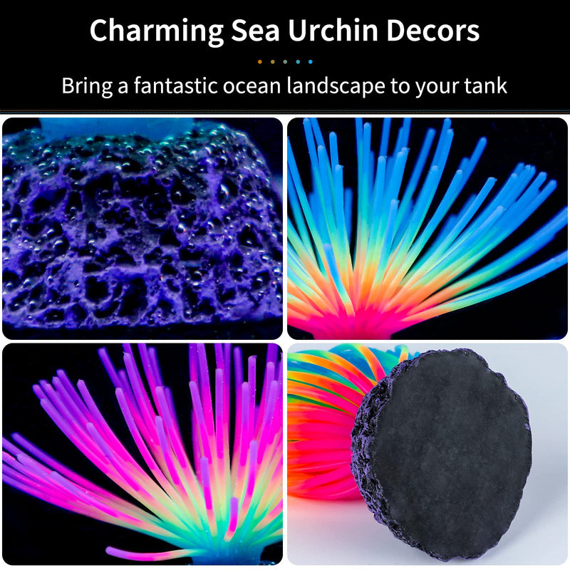 Uniclife Aquarium Imitative Rainbow and Iridescent Blue Sea Urchin Balls Artificial Silicone Ornament Set with Glowing Effect for Fish Tank Landscape Decoration 3.8 D x 7 H(CM) Rainbow+Blue - PawsPlanet Australia