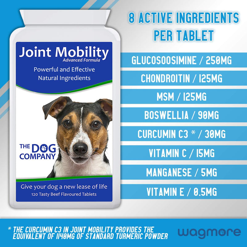 wagmore Dog Hip & Joint Supplement | Dog Pain Relief Anti Inflammatory | Aids Joint, Hip & Leg Mobility | 120 Tablets - PawsPlanet Australia