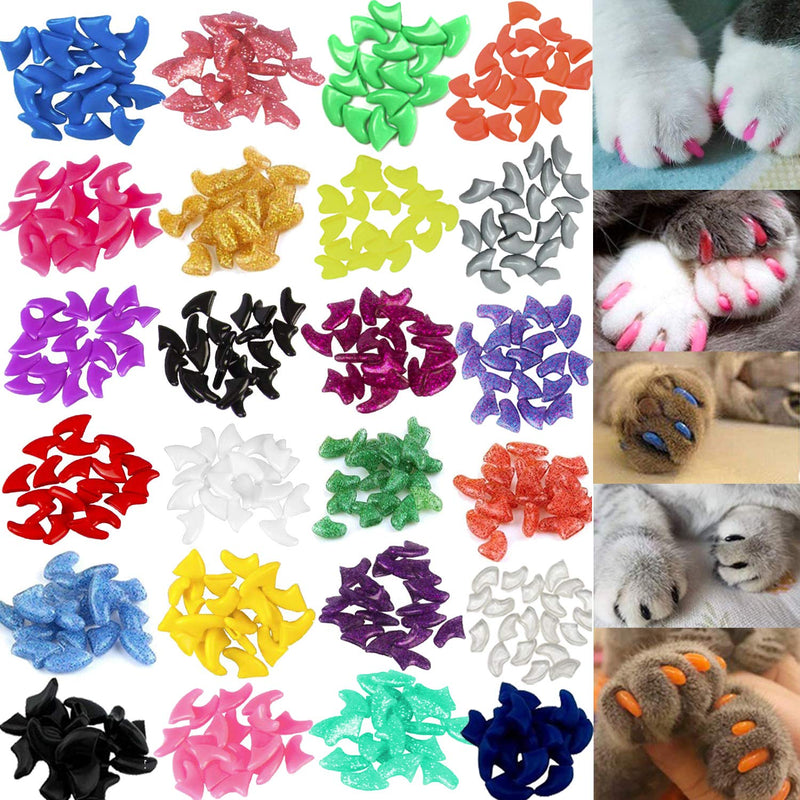 VICTHY 140 Pcs Cat Nail Caps Colorful Pet Cat Soft Claws Nail Covers for Cat Claws with Glue and Applicators Medium Size Medium - PawsPlanet Australia