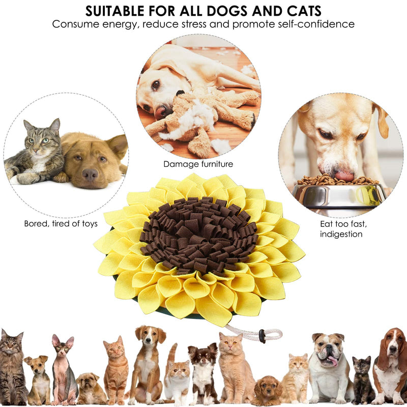 Snuffle Mat, Dog Snuffle Mat Sunflower Slow Feeding Dog Cat Food Mat Nosework Washable Treat Interactive Puzzle Dispenser Toys for Dogs Large Small Pet - PawsPlanet Australia