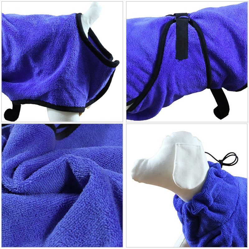 Kaka mall Soft Microfiber Pet Dog Bathrobe Robe, Super Absorbent Dog Quick Drying Coat Luxurious Towel Adjustable Medium Large X-Large Size Blue (M: 50 CM Body Length) M: Back Length 45 CM - PawsPlanet Australia