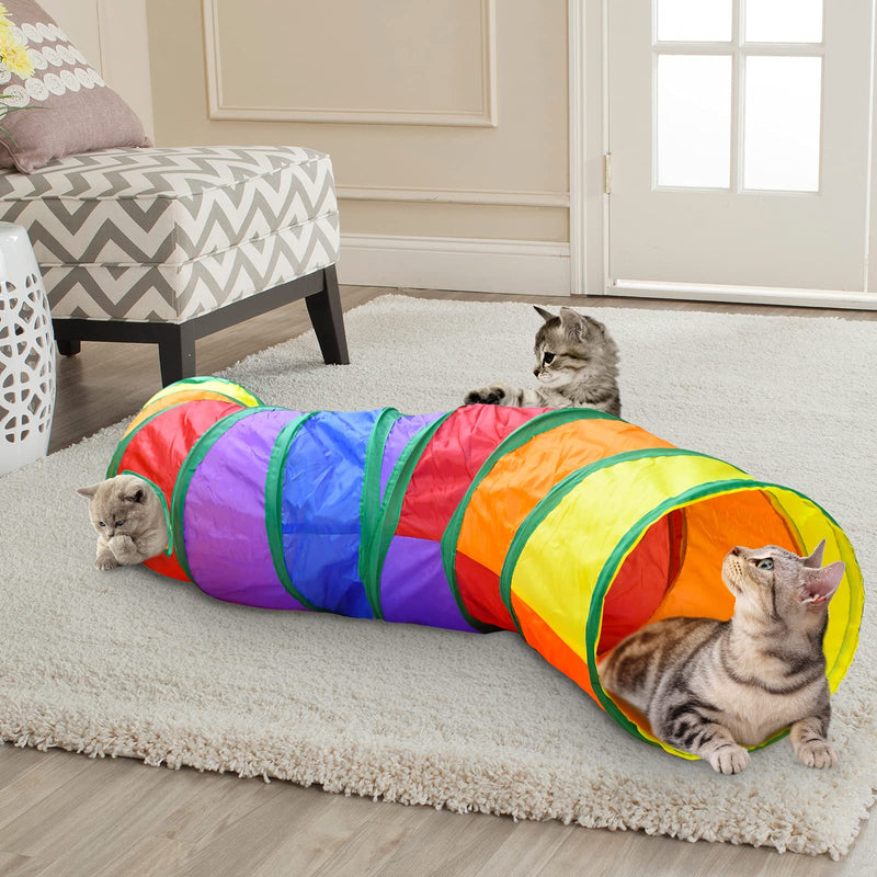 Malier Cat Tunnels for Indoor Cats, Collapsible Cat Tube Tunnel with Peek Holes, Interactive Cat Play Tunnel Toys Gread for Cat Puppy Kitty Kitten Rabbits A-rainbow - PawsPlanet Australia
