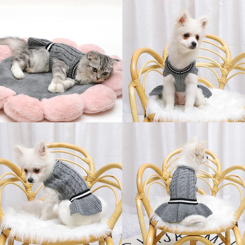 KZOBYD Dog Sweater Dress Pet Pullover Sweater with Tutu Skirt Puppy Sleeveless Warm Knitwear Fall Winter Cat Knitted Dress Pet Sweatshirt for Small Medium Dogs Cats Gray - PawsPlanet Australia