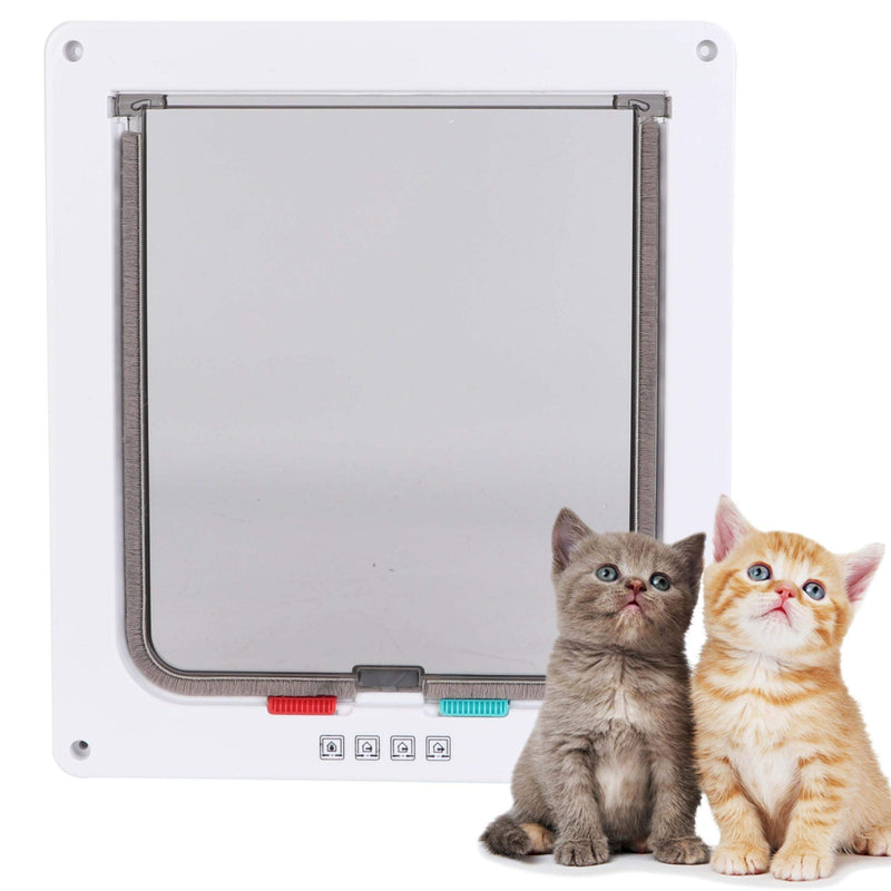 Pssopp Pet Screen Door ABS Acrylic Dog Cat Flap Waterproof Pet Lockable Door Inner Size 9 * 8inch for Small Medium Dog Cat(White) White - PawsPlanet Australia