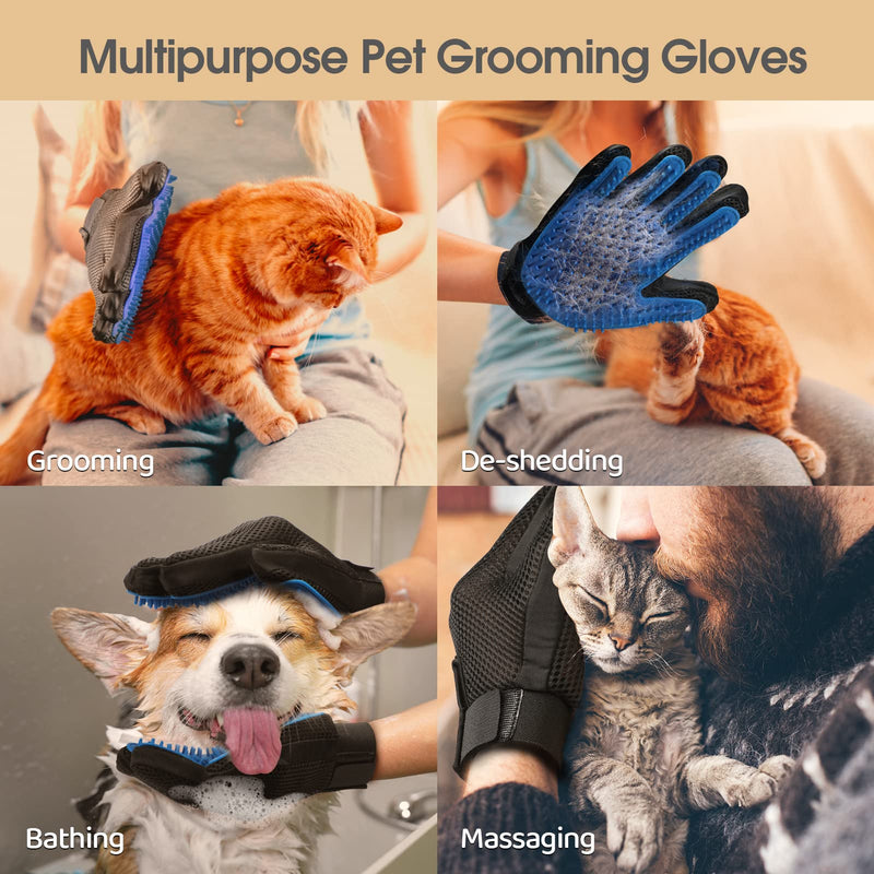 Pet Glove Gentle Grooming Glove Efficient Glove Massage Glove with Improved Five Finger Design - Perfect for Dogs and Cats 1 Pair (Blue) - Upgrade Version - PawsPlanet Australia