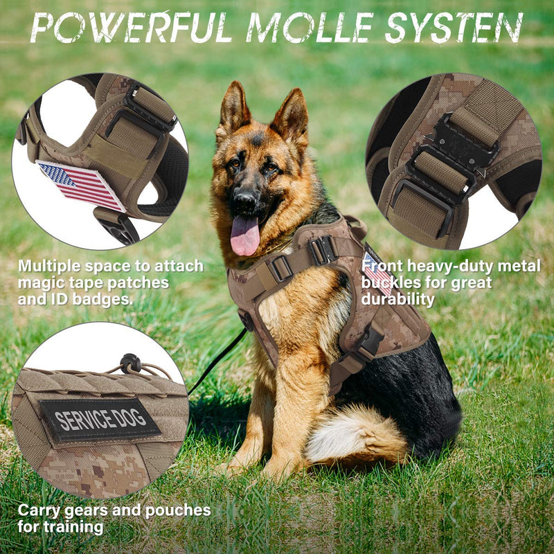 Military Tactical Dog Harness No-Pull Molle Vest Harness Patrol Working Dog With Handle and Front Clip Escape-Proof Adjustable Service Dog Harness for Hiking Training Desert Camo M - PawsPlanet Australia