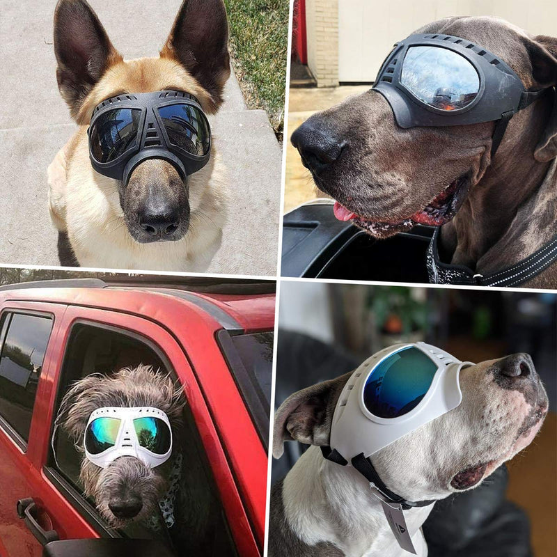 NAMSAN Dog Goggles Large Small-Medium Dog UV Sunglasses Windproof Snowproof Soft Frame Glasses for Long Snout Dogs Eyes Protection (Large)Blue Lens - PawsPlanet Australia