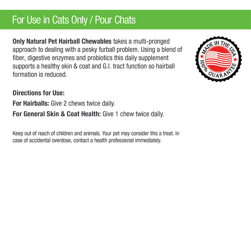 Only Natural Pet Hairball Remedy for Cats - Helps Control Hairball Formation and Shedding in Healthy Feline Cats - 60 Soft Chews Hairball Chewables - PawsPlanet Australia