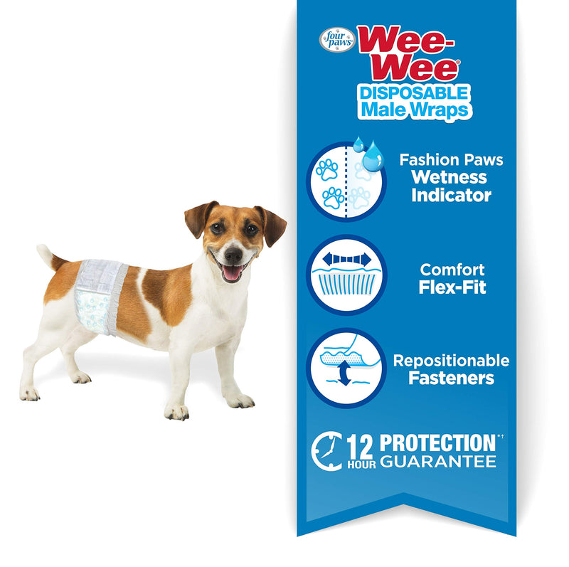 [Australia] - Four Paws Wee-Wee Disposable Male Dog Wraps, White, X-Small/Small, Model Number: 100539681 