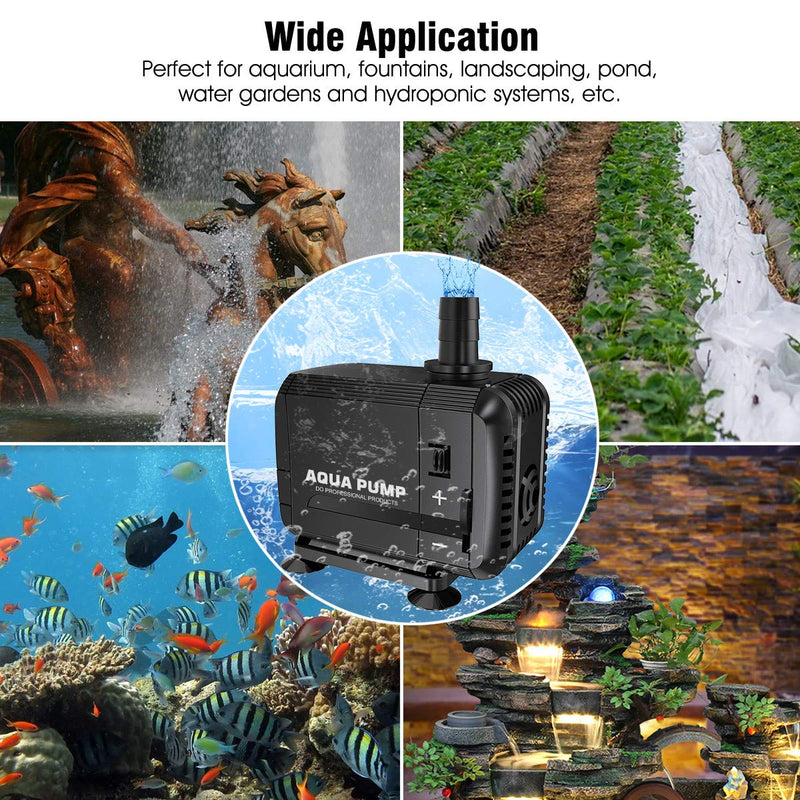 [Australia] - UPMCT 60-400 GPH Adjustable Submersible Water Pump, Ultra Quiet High Lift Detachable Cleanable Water Pump with 2 Nozzles for Aquarium, Pond, Statuary, Hydroponics 200-400 GPH Black 