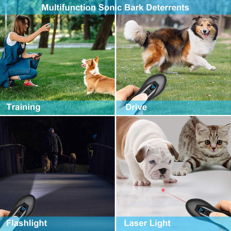 PETPNR Dog Barking Deterrent Devices-Ultrasonic Dog Training and Anti Barking Device, Rechargeable Dog Training Clickers w/4 Modes：Drive,Training，LED&Laser Light,Range of 16.4 Ft, Portable, Outdoors Black - PawsPlanet Australia