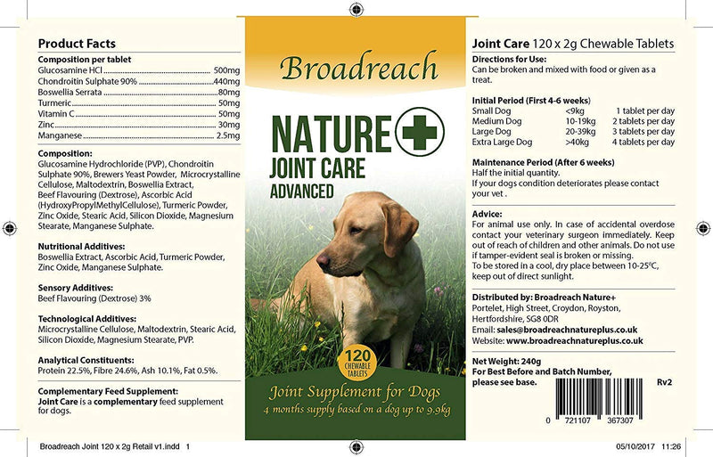 Broadreach Nature + Advanced Joint Supplement for Dogs. Veterinary Formulated Extra strength - Glucosamine, Chondroitin & Turmeric - PawsPlanet Australia