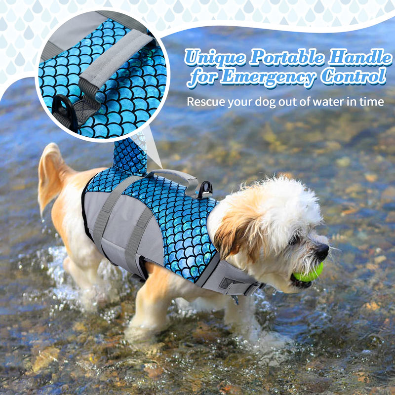 Dog Life Jacket, Lifesaver Floating Vest Shark Shape Dog Summer Swimming Safety Vest with Adjustable Strap and Rescue Handle for Swimming Pool Beach Boating(Blue, L) Blue - PawsPlanet Australia