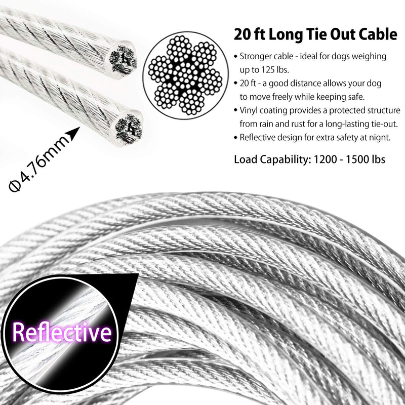 Pestairs Dog Tie Out Cable -20ft 30ft 50ft Tie Out Cable for Dogs with Durable Spring for Outdoor, Yard and Camping No Tangle Rust Proof Training Dog Leash for Medium to Large Dogs Up to 125 Lbs 20 ft Silver - PawsPlanet Australia