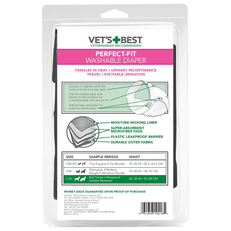 Vet's Best Perfect-Fit Washable Female Dog Diaper, Large / XL - PawsPlanet Australia