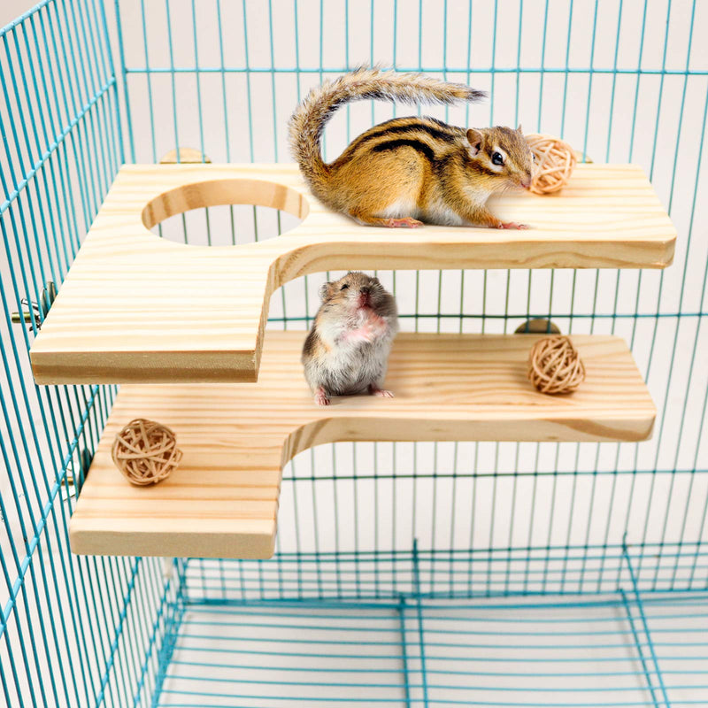 2 Pieces Hamster Wooden Platform Set, L-Shaped Pedal Wooden Platform & L-shaped Round Hole Wooden Platform with 8 Piece Sepak Takraw Chew Toys, Gerbil Chinchilla Guinea Pigs Parrot Stand Perch H01 - PawsPlanet Australia