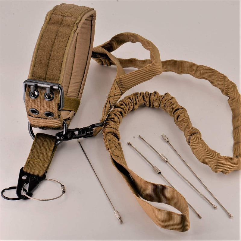 [Australia] - REBEL METTLE Tactical Dog Leash [Tan] (1) [Quick Release] + Adjustable Collar (1) + All Purpose MOLLE Hook Clip (1) for SWAT/Military / K9 Unit Tan 