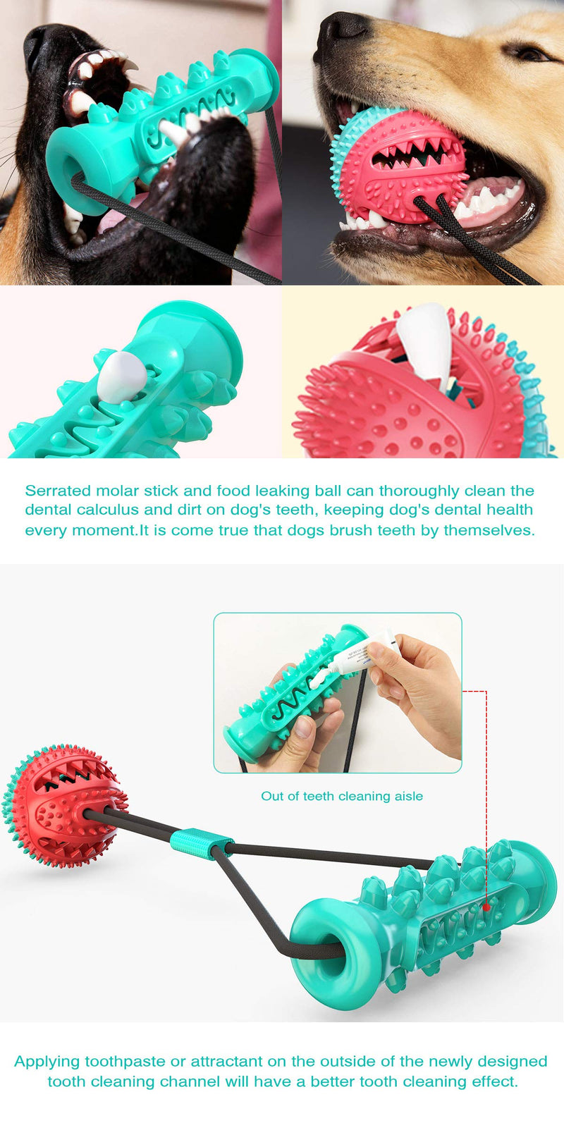 LKJYBG Dog Chew Toys, Detachable Dogs Rally Rope Toys, Multifunction Dog Puzzle Treat Food Dispensing Ball Toy, Tug of war toy Suitable for Medium/Large Dogs Molar Stick+Food Dispensing Ball - PawsPlanet Australia