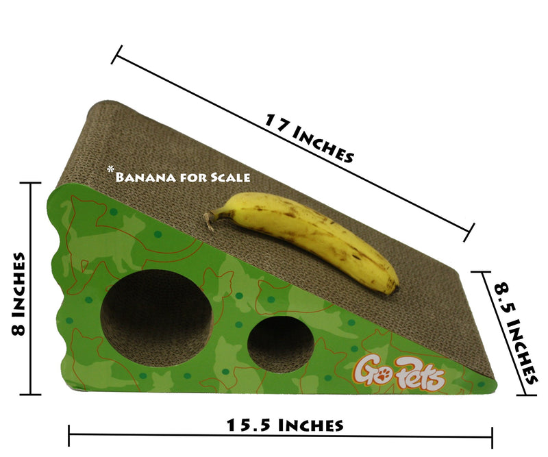 [Australia] - GoPets Premium Cat Scratcher, Wedge Shaped Corrugated Cardboard is Reversible Lasts 2X Longer Includes 1 Pack Catnip, Natural Incline More Ergonomic Than Scratching Post, Cutouts to Hide Toys 