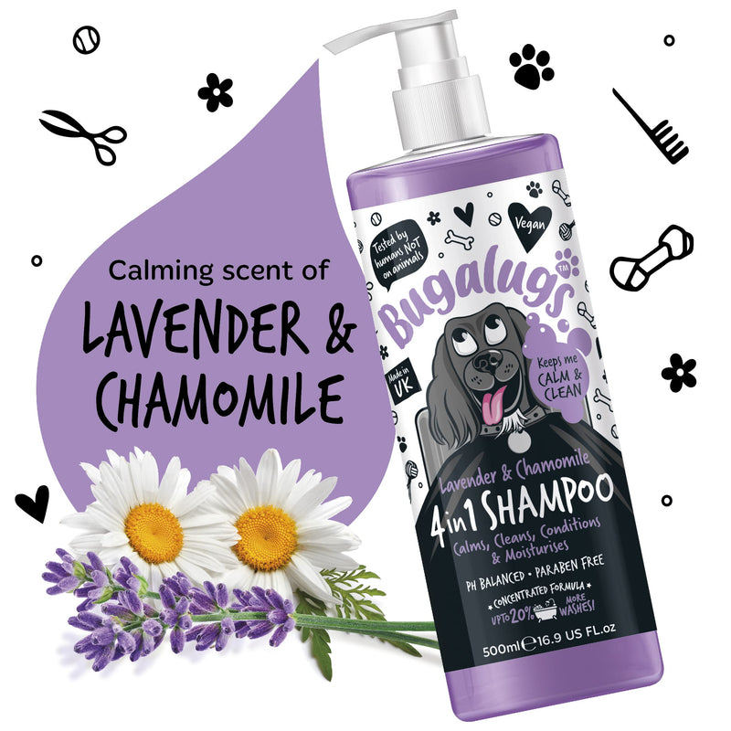 Dog Shampoo by Bugalugs lavender & chamomile 4 in 1 dog grooming shampoo products for smelly dogs with fragrance, best puppy shampoo, professional groom Vegan pet shampoo & conditioner (1 Litre) 1 Litre - PawsPlanet Australia