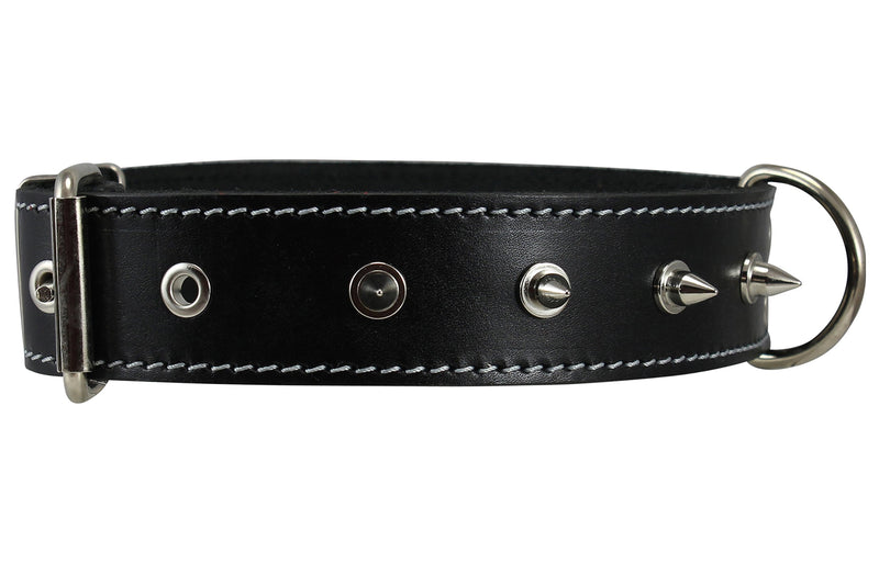 [Australia] - Dogs My Love Real Leather Black Spiked Dog Collar Spikes, 1.5" Wide. Fits 17"-21.5" Neck, Large Breeds. 