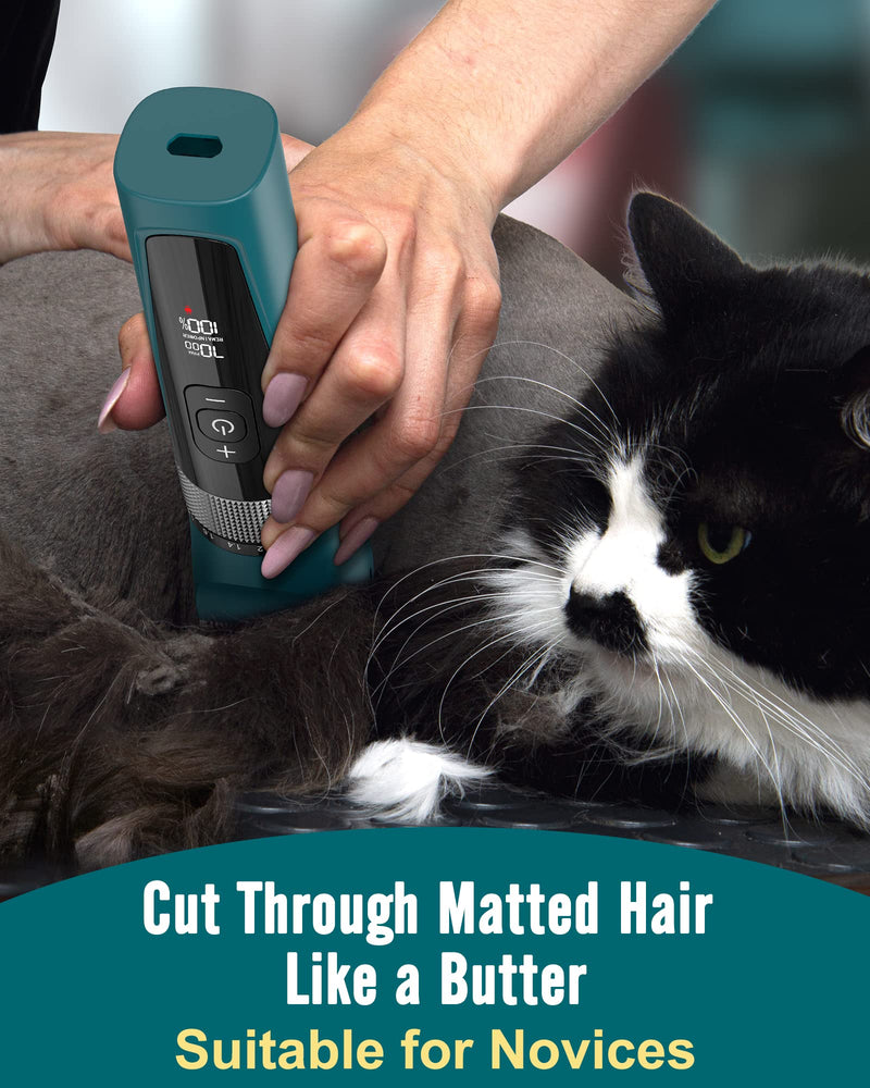 oneisall Cat Clipper Quiet, Professional Hair Clipper for Long-Haired Cats, 5-Speed Cat Razor with LCD Display, IPX6 Waterproof, Easy to Clean (Green) Green - PawsPlanet Australia